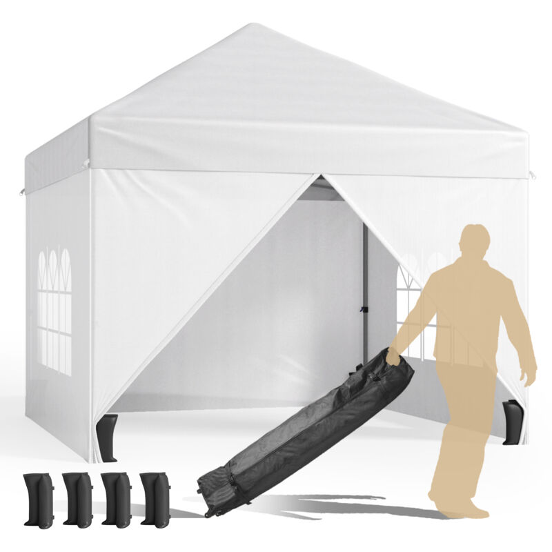 Tonnelle de Jardin Extérieur/Barnum 3x3m Tente de Réception avec Côté Rideau Sac de Rangement à Roulettes Hauteur Réglable 3,3 m Blanc - Bealife
