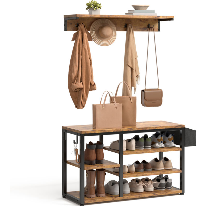 Bealife - Vestiare Meuble d'entrée Porte-Manteau Banc Étagère à Chaussures Crochets Poche Latérale pour Entrée Couloir