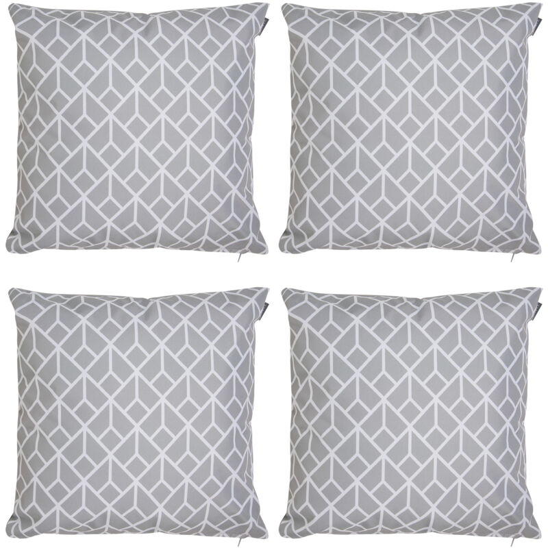 Coussins d’extérieur, Lot de 4, Geometric Gris Clair, Coussins de décoration - Résistant à l’eau, Coussins d’intérieur et d’extérieur - Gris Clair