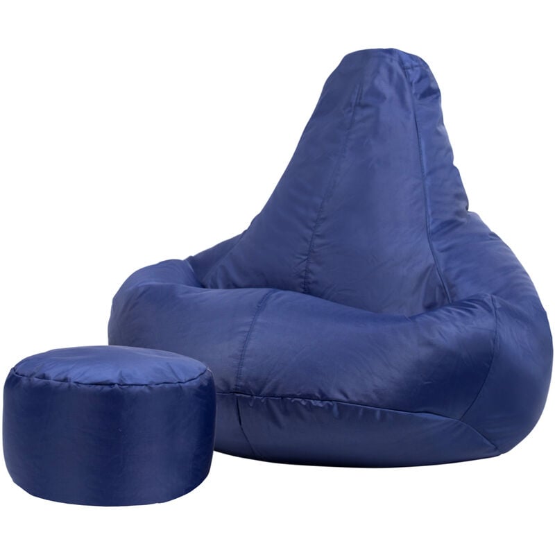 Pouf Fauteuil Recliner et Repose-Pieds, Pouf Spécial Gamer - 90cm x 73cm, Textile Tissé, Résistant à l'eau, Poufs d'intérieur et d'extérieur, Bleu