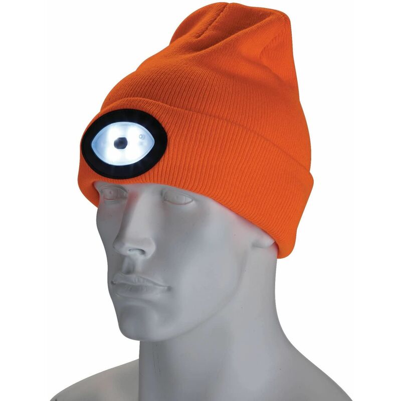 Draper - Beanie Hat with Rechargeable Torch, One Size, 1W, 100 Lumens, High-vis Orange (10015)