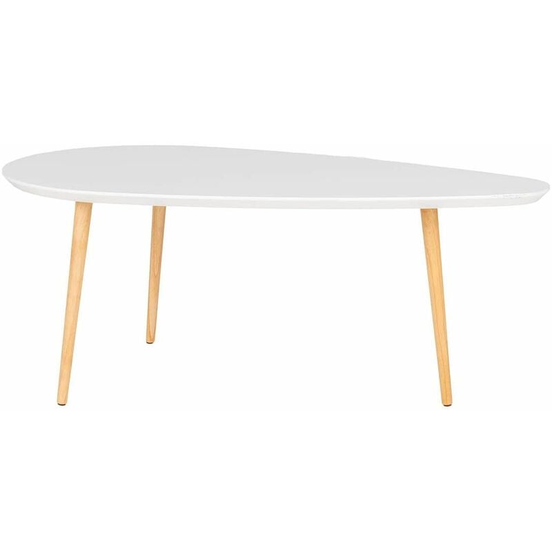 beanny - table basse grand modèle forme ovale plateau mdf blanc pieds en hévéa naturel - blanc