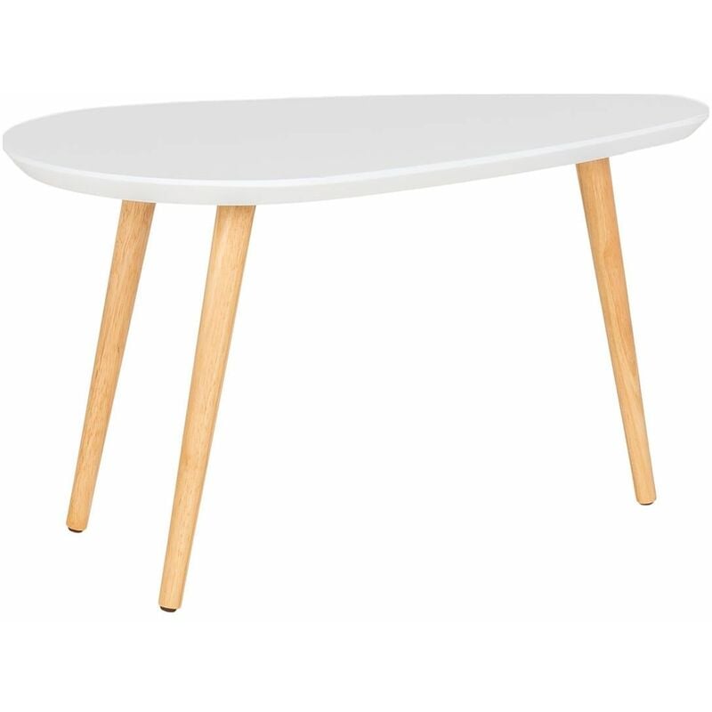 altobuy - beanny - table basse petit modèle forme ovale plateau mdf blanc pieds en hévéa naturel - blanc