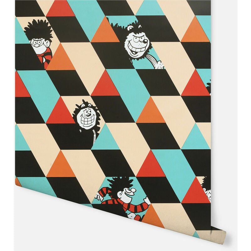 Beano Retro Colour Blocks Dennis and Gnasher Cartoon Wallpaper - Arthouse