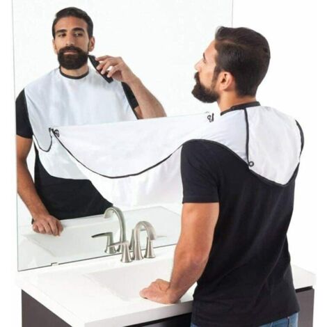 Beard Grooming Shaving Care Apron, Mens Gift Hair Trimmer Catcher For Men, Bib Cape White Hair Cutting or Shaving Waterproof Beard Trimming Bib with Suction Cups