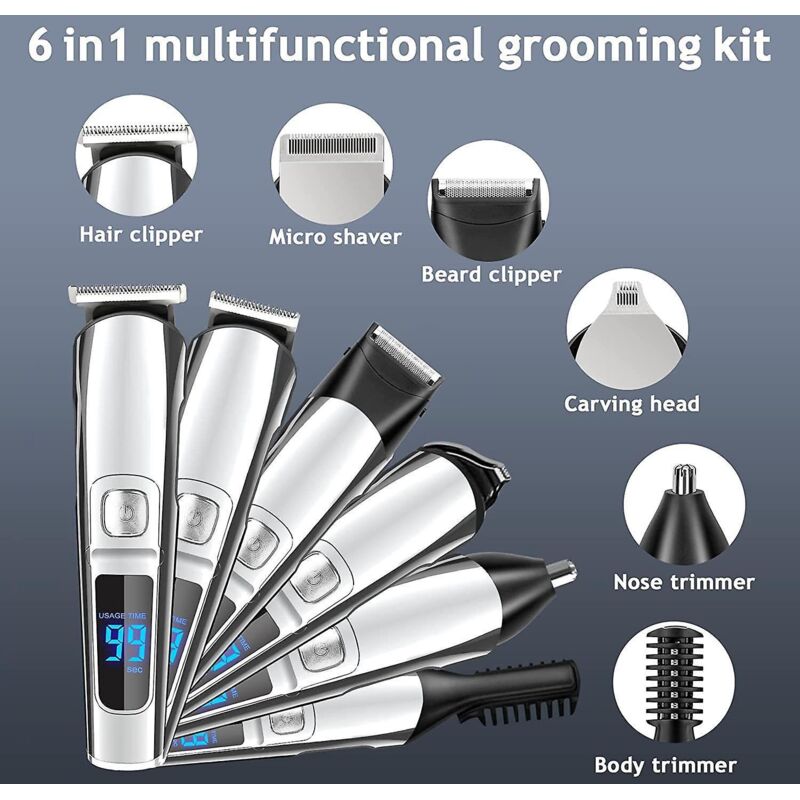 Beard trimmer for men, waterproof electric hair clipper, beard care kit, nose hair trimmer, body shaver, cordless hair clipper