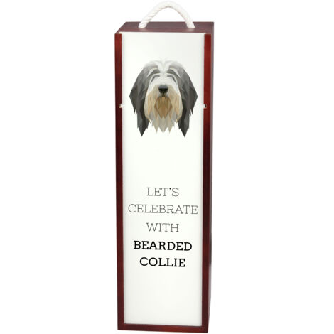 Bearded Collie, Highland Collie - boîte à vin géométrique avec photo et inscription par Art-Dog