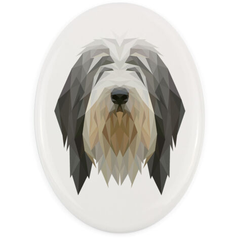 Bearded Collie, Highland Collie - Plaque avec photo et inscription géométrique par Art-Dog
