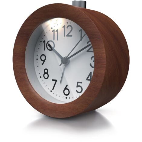BEARWARE Analoger Wecker mit rundem Holzkorpus Holz Wecker mit beleuchtetem Ziffernblatt