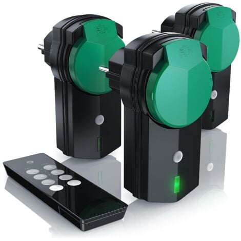 BEARWARE Außenbereich Funksteckdosen Set mit Fernbedienung - 3x Outdoor Funkschalter Steckdosen