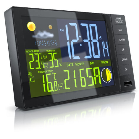 BEARWARE Funkwetterstation Innen und Außen mit Außensensor - DCF Signal Funkuhr - Farbdisplay - Thermometer - Hygrometer