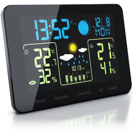 BEARWARE Funkwetterstation mit Farbdisplay & Außensensor Barometer, Wettervorhersage uvm.