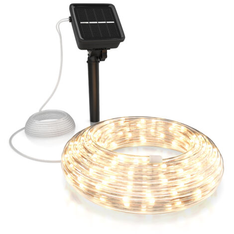 BEARWARE LED Lichterkette Solar 10 m warmweiß - Innen und Außen - Solarpanel mit Akku 1200mAh - 100 Leds warmweiß - 2 Modi: blinkend und stetig