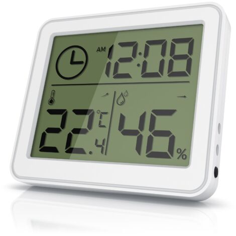 BEARWARE - Thermometer Hygrometer - Temperatur und Luftfeuchtigkeit - Uhrzeit - gut ablesbare LCD-Anzeige - Magnethalter, Aufhängeöse und Standfuß