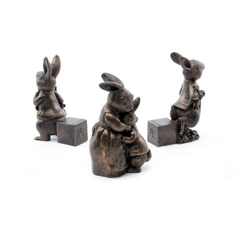 Beatrix Potter Bronze Peter Rabbit Plant Pot Feet - Set of 3 - Peter Eating Carrots, Running and Hugging - L6.5 x W8 x H11 cm