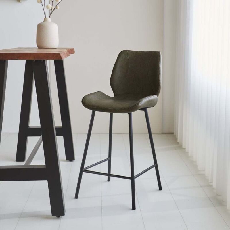 Dimehouse Beau Industrial Barhocker Grün Kunstleder - 67cm Sitzhöhe - Ohne