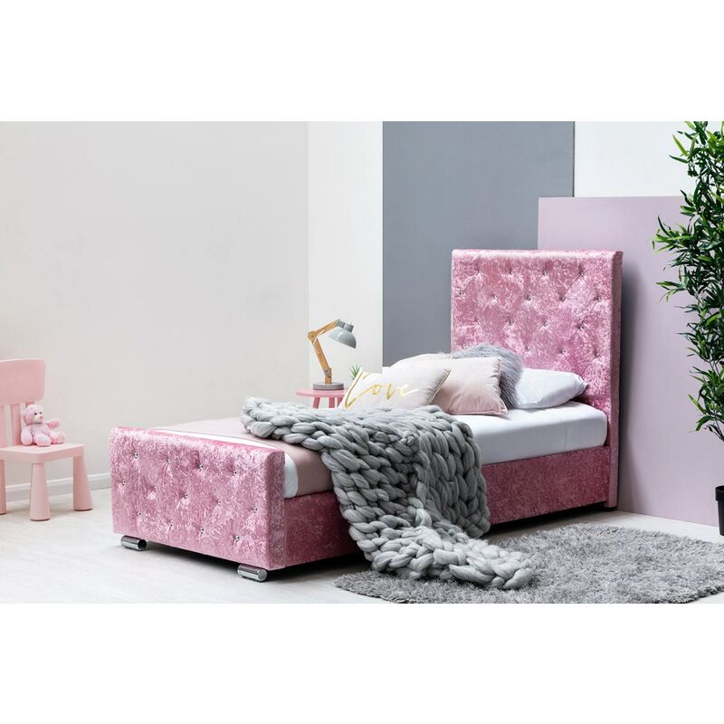 Beaumont Princess Pink Crushed Velvet Bed with Underbed Storage Single 3ft - Pink