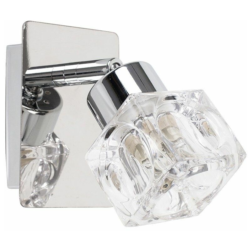 Chrome Plate & Clear Glass Ice Cube Shade Wall Spotlight Lamp + 3W G9 LED Bulb