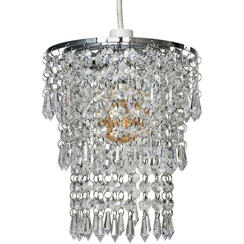 Chrome Chandelier Pendant Shade + Clear Acrylic Jewel Droplets