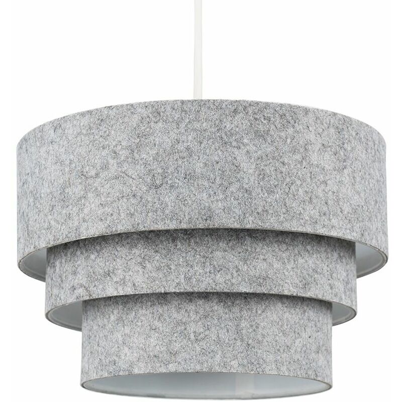 Minisun - Round 3 Tier Grey Felt Ceiling Pendant Light Lamp Shade Easy Fit - Add LED Bulb