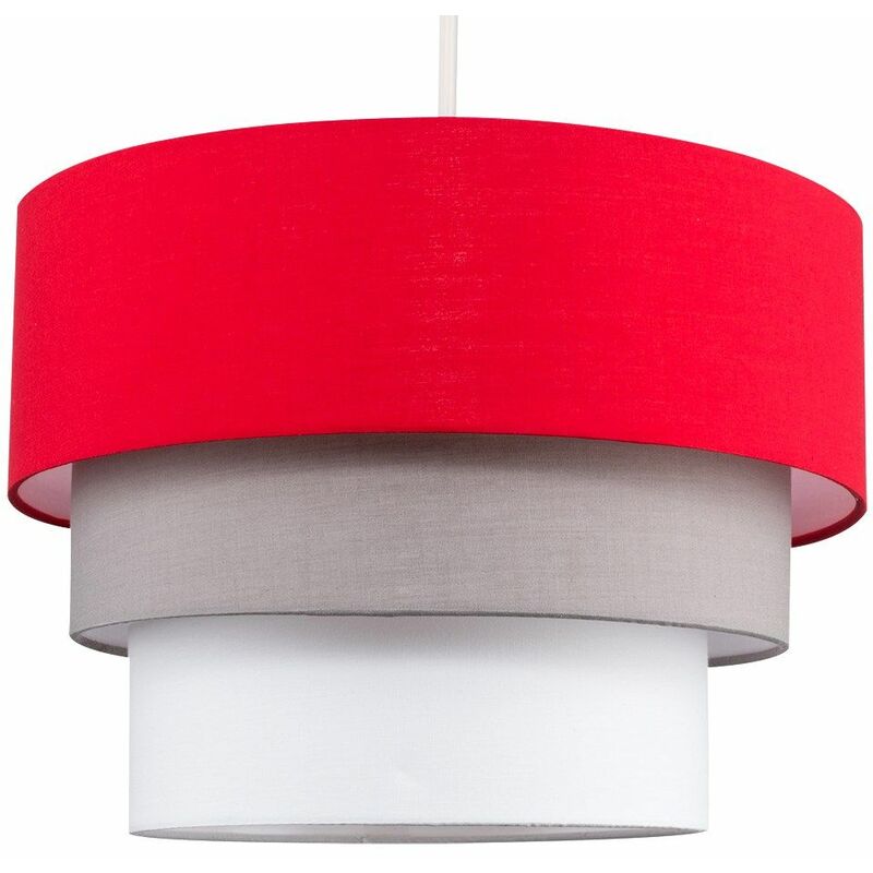 Round 3 Tier Fabric Ceiling Pendant Lamp Light Shade - Red - No Bulb