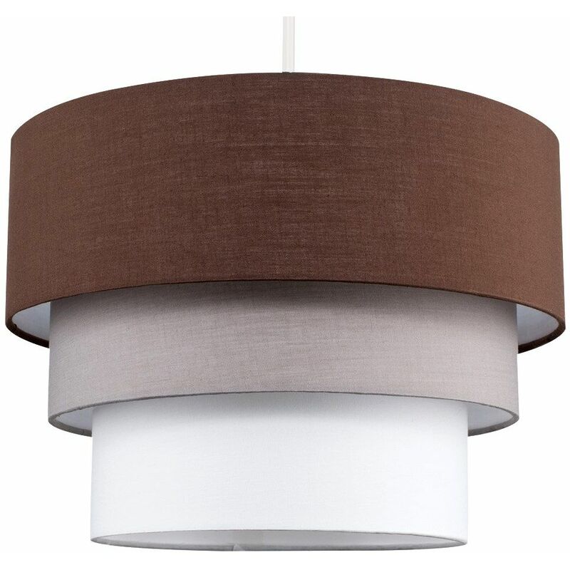Round 3 Tier Fabric Ceiling Pendant Lamp Light Shade - Brown - No Bulb