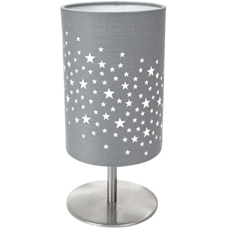 Beautiful Stars Decorated Children/Kids Soft Grey Cotton Bedside Table Lamp by Happy Homewares