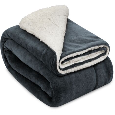 Beautissu Coperta Plaid Sherpa Alina - coperta morbida e calda	200cm, 150cm, grigio antracite-bianco