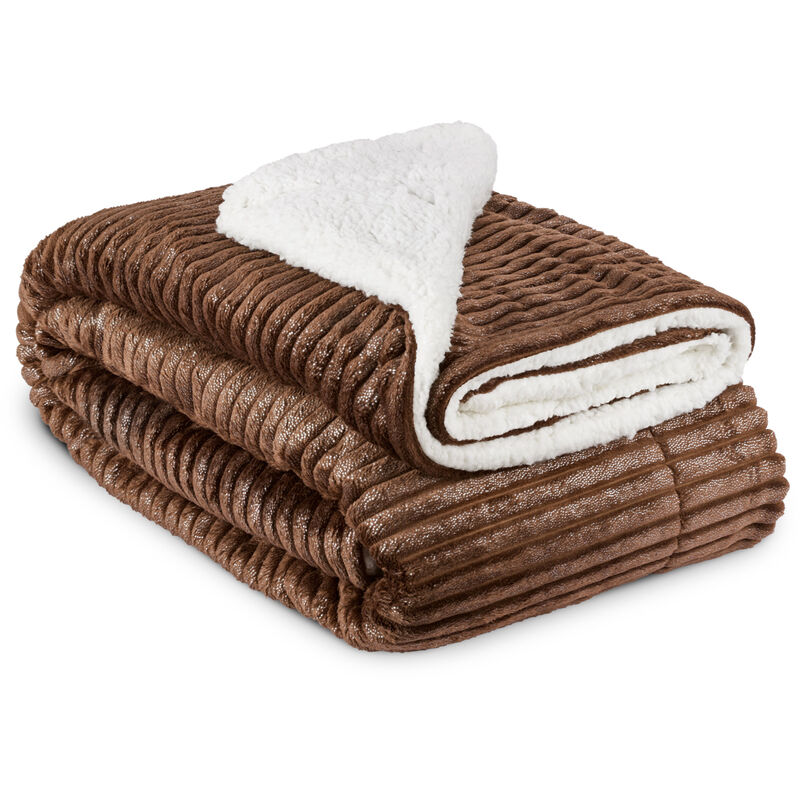 beautissu - couvre lit elisa couverture polaire avec impressions scintillantes marron, 200cm, 150cm