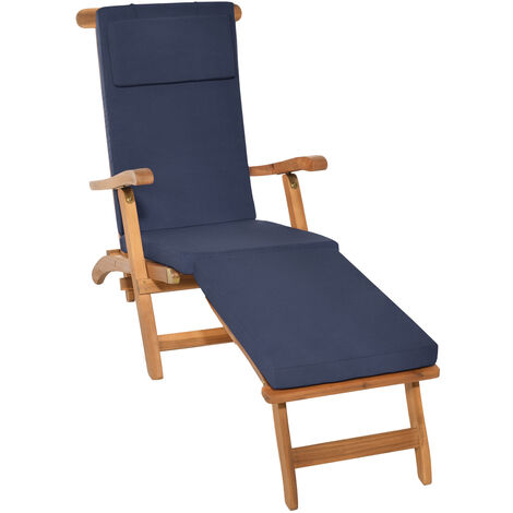 Beautissu Cuscino per Sedia a Sdraio LoftLux DC - Cuscino sfoderabile per sedie e poltrone da Giardino	Blu scuro, 175x45x5 cm