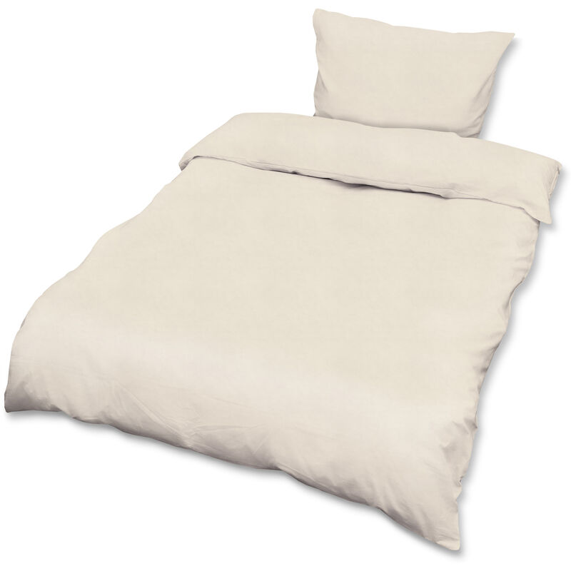 

Juego de ropa de cama de 4 piezas con funda de almohada - Funda edredón, juego de sábanas con OEKO-TEX - Set de ropa de cama todas estaciones Crema,