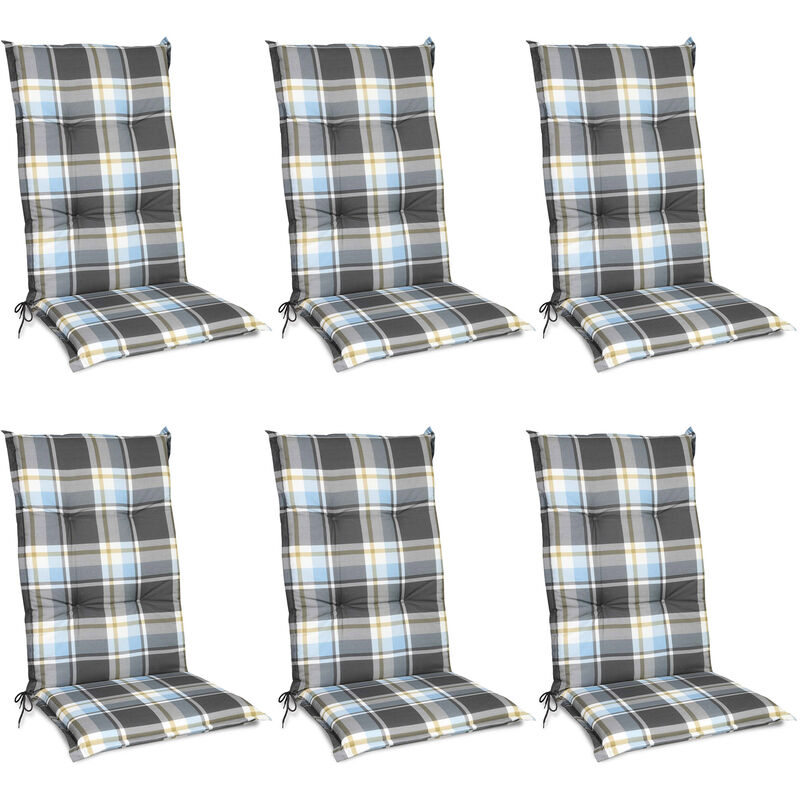 set de 6 matelas coussin pour chaise fauteuil de jardin 120x50x6cm bleu - beautissu