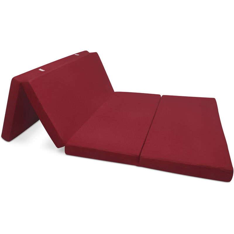 beautissu - pouf pliable campix - matelas pliant de voyage rouge foncé, 195x120x7 cm