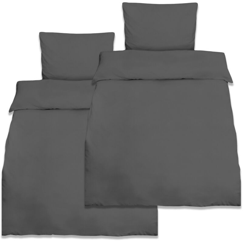Reforcé Bettwäsche Julie - 4teilig – Bettbezug Set – Kühlende Sommerbettwäsche Aus Baumwolle Anthrazit, 220cm, 155cm - Beautissu