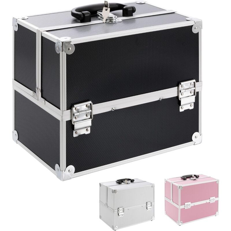 Conteneur Cosmetics 15 l Mallette Maquillage Rangement ValiseCompartiments coulissants sur Les Deux côtés Noir - Arebos