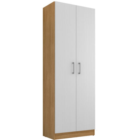 Beaux Meubles Pas Chers – Armoire 2 portes chêne et blanc – 5 niches – Dimensions L 61 x H 170.6 x P 35.3 cm – Bois certifié FSC pour rangement durable