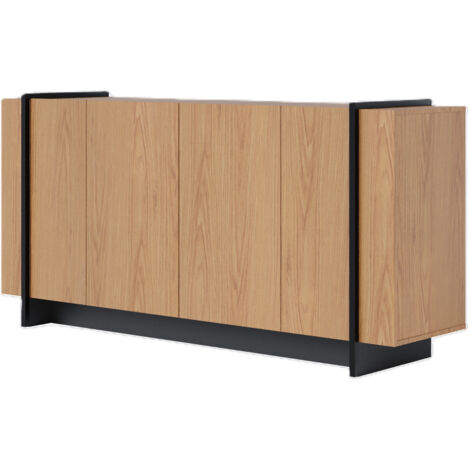 Beaux Meubles Pas Chers – Buffet bas imitation chêne 4 portes – 6 niches – Dimensions L 160 x H 79.7 x P 42.5 cm – Bois certifié FSC pour aménagement durable