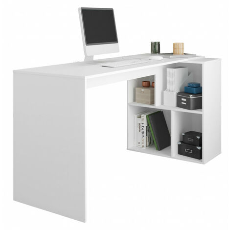 Beaux Meubles Pas Chers – Bureau droit blanc 160 cm – Rayonnage 4 niches réversible – Panneaux mélaminés FSC – Hauteur 78 cm – Profondeur 67.5 cm