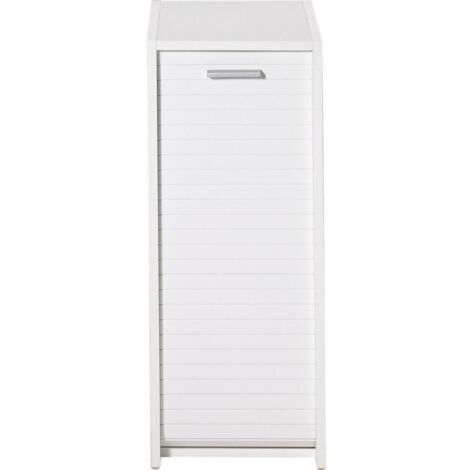 Beaux Meubles Pas Chers – Caisson de rangement blanc avec rideau coulissant – Panneaux de particules mélaminés – Dimensions L 29,3 x H 72,1 x P 48 cm – Fabriqué en France