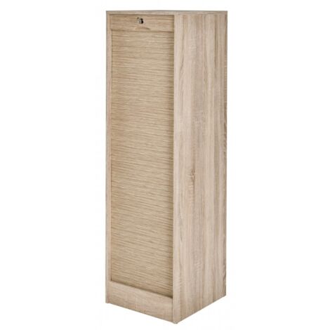 Beaux Meubles Pas Chers – Classeur à rideau 8 tablettes avec serrure – Dimensions L 41,4 x H 140,4 x P 44 cm – Panneaux mélaminés E0.5 – Coloris chêne naturel