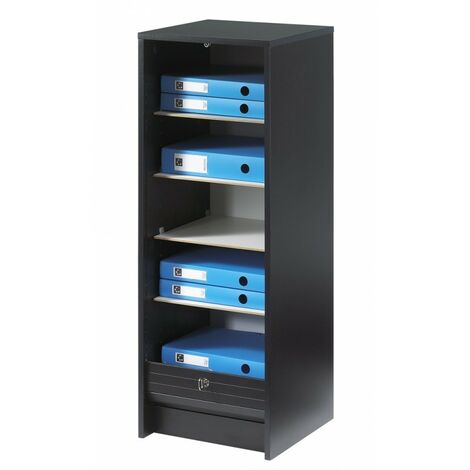 Beaux Meubles Pas Chers – Classeur à rideau noir H103 cm – Structure en panneaux de particules mélaminés – 4 tablettes réglables – Fermeture à clé