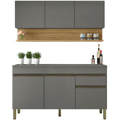 Beaux Meubles Pas Chers – Cuisine équipée 6 portes 1 tiroir imitation chêne et gris – Largeur 120 cm – Hauteur 200 cm – Profondeur 53.3 cm – Matériaux FSC