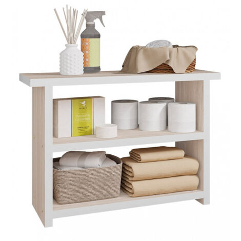 Beaux Meubles Pas Chers – Étagère multifonctions chêne clair 2 niches L 68 x H 47.5 x P 25.4 cm – Structure en panneaux de particules FSC – Solution esthétique de rangement