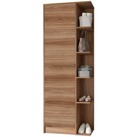 Beaux Meubles Pas Chers – Meuble à chaussures 15 paires – 1 porte – 10 niches – Largeur 67.5 cm – Hauteur 182 cm – Bois mélaminé châtaignier FSC