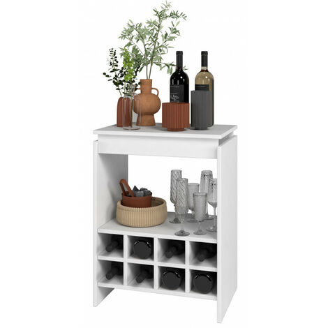 Beaux Meubles Pas Chers – Meuble bar blanc avec rangement 8 bouteilles – Panneaux de particules mélaminés – Dimensions 53.5x72x35 cm – Bois certifié FSC