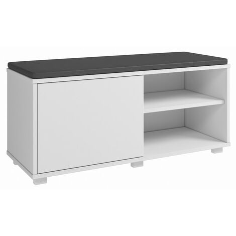 Beaux Meubles Pas Chers – Meuble d'entrée multifonction avec 1 porte et 4 niches – Bois certifié FSC – Dimensions L 90 x H 42.5 x P 35 cm – Coloris blanc