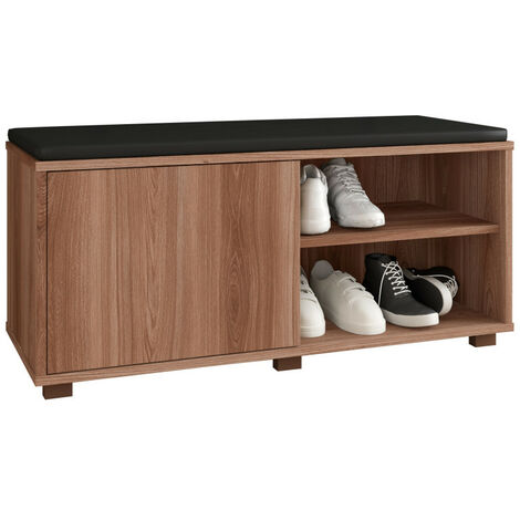 Beaux Meubles Pas Chers – Meuble d'entrée multifonctionnel châtaignier – 1 porte, 4 niches, L 90 x H 42.5 x P 35 cm – Pour rangement optimal chaussures