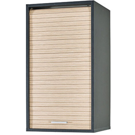 Beaux Meubles Pas Chers – Meuble haut de cuisine noir et chêne 40x35x72 cm – Rideau coulissant – 3 compartiments réglables – Fabrication éco-conçue