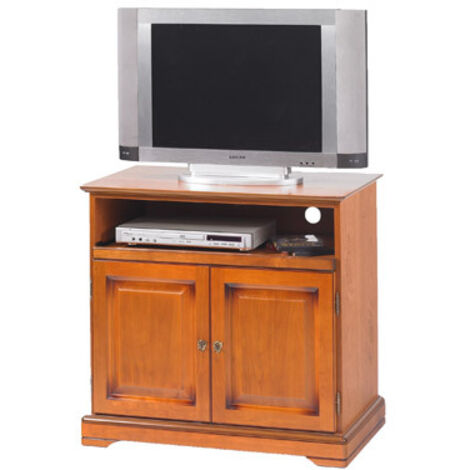 Beaux Meubles Pas Chers – Meuble TV 2 portes en plaqué merisier – Plateau pivotant 360° – Dimensions 82x77x46,5 cm – Fabriqué en France