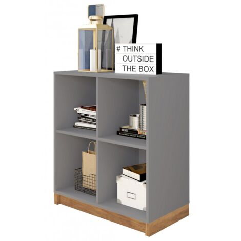 Beaux Meubles Pas Chers – Rayonnage bas gris 4 niches – Dimensions L 68 x H 76 x P 36 cm – Panneaux de particules FSC – 2 tablettes fixes pour rangement optimisé